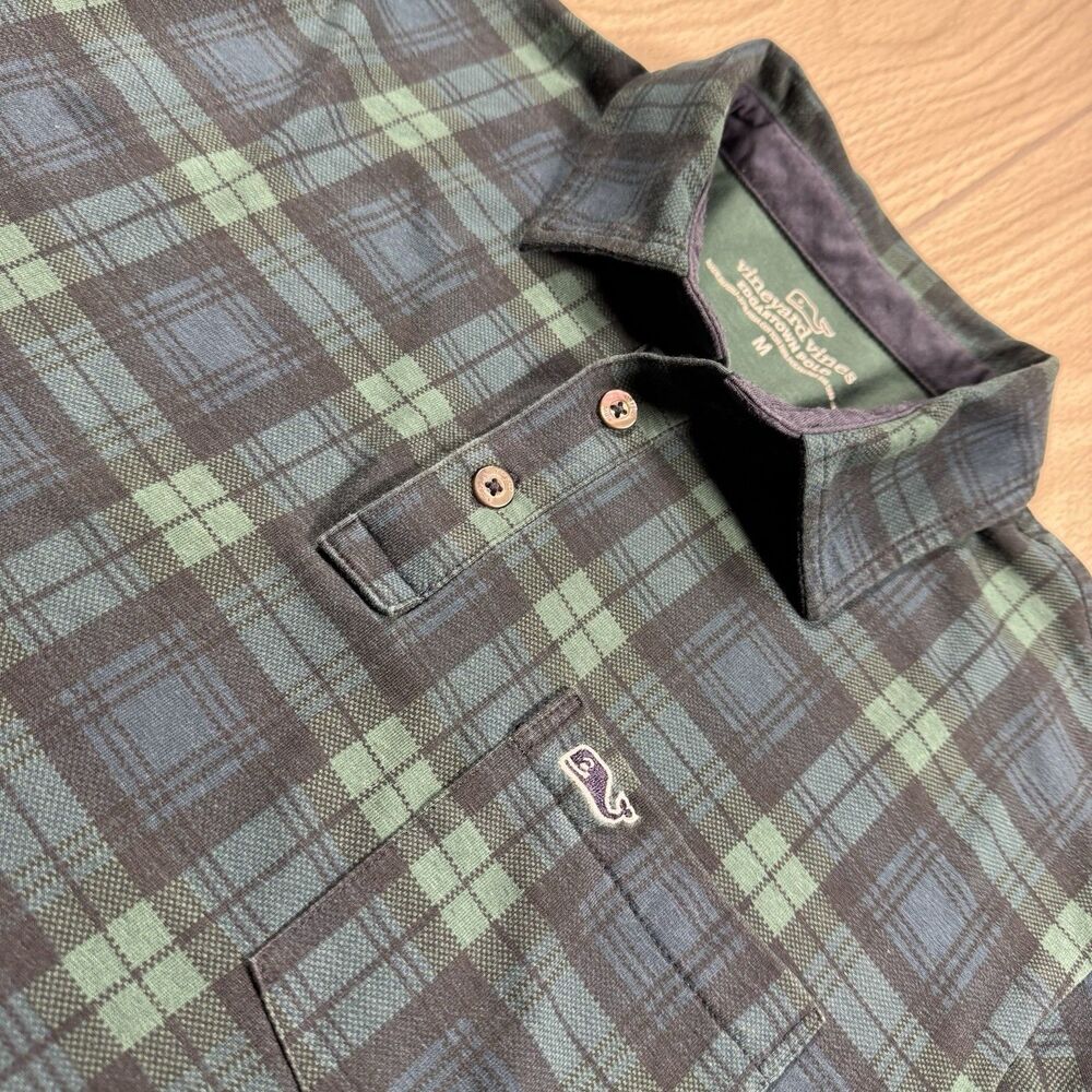 Vineyard Vines Edgartown Polo Men’s M Tartan Paid Blue Green Logo Golf Preppy